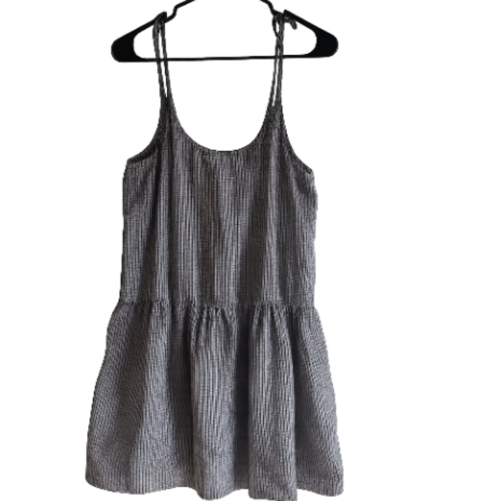 Free People 100% cotton large Black and White Gingham Mini Dress like new